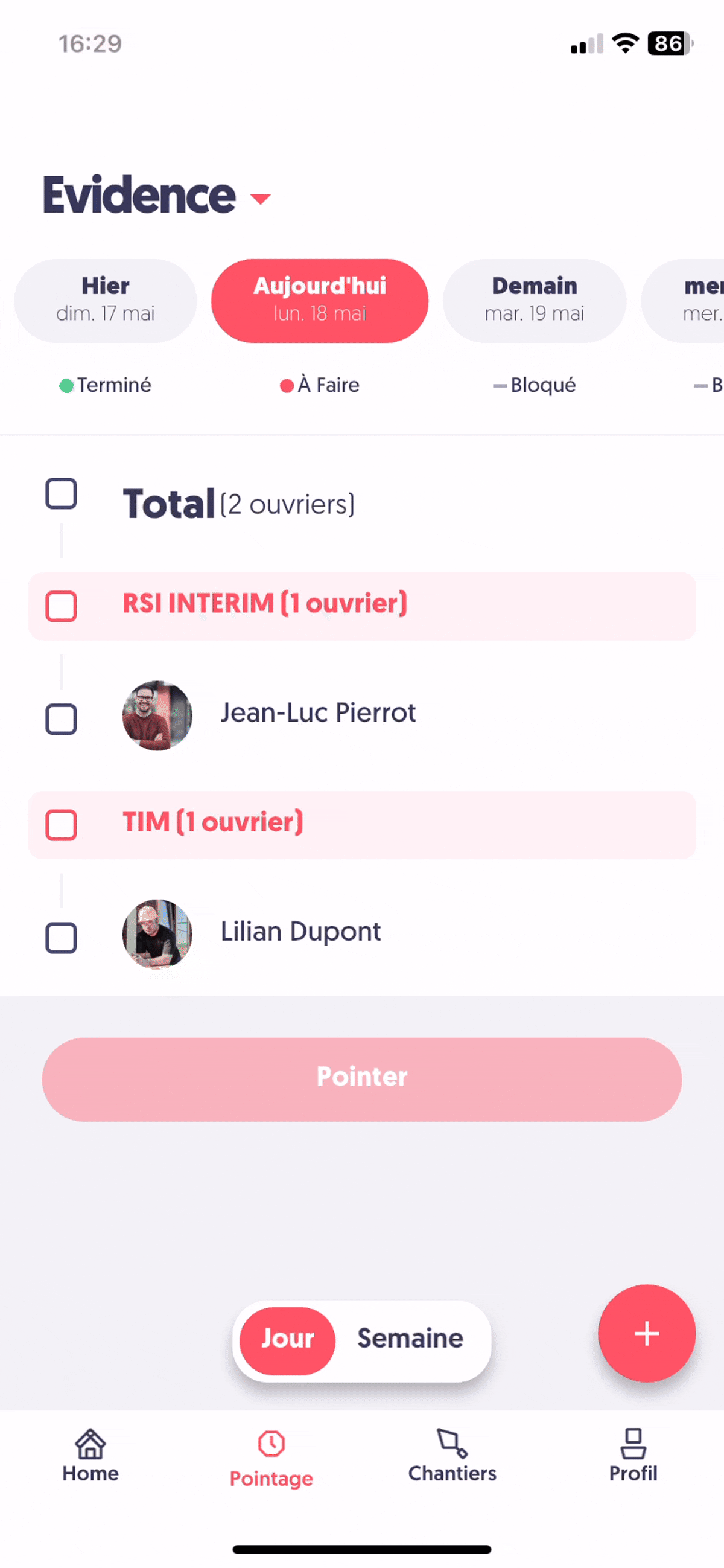 Ajouter un ouvrier non planifié — Créer un nouvel employé s'il n'existe pas
