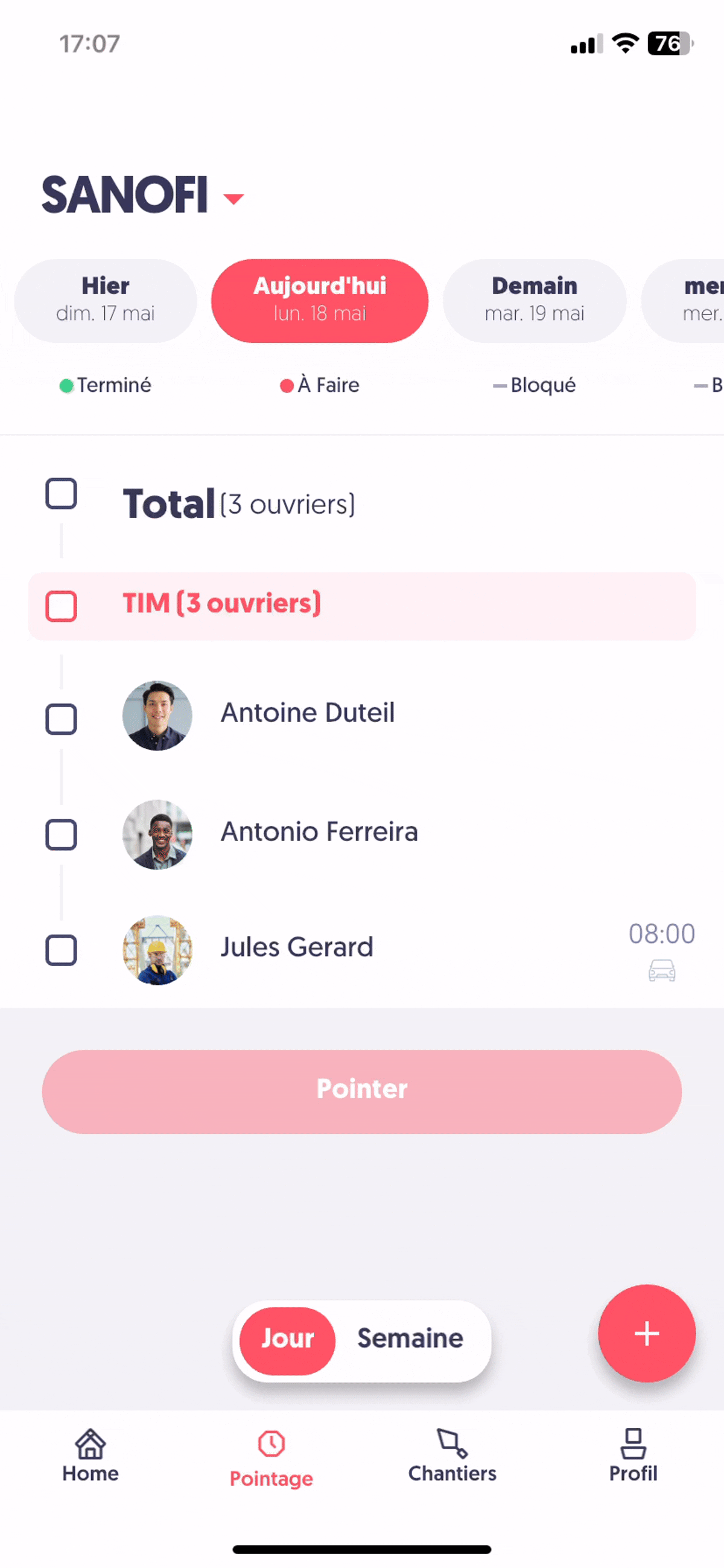Consulter la fiche d'un ouvrier — Accéder à la fiche ouvrier