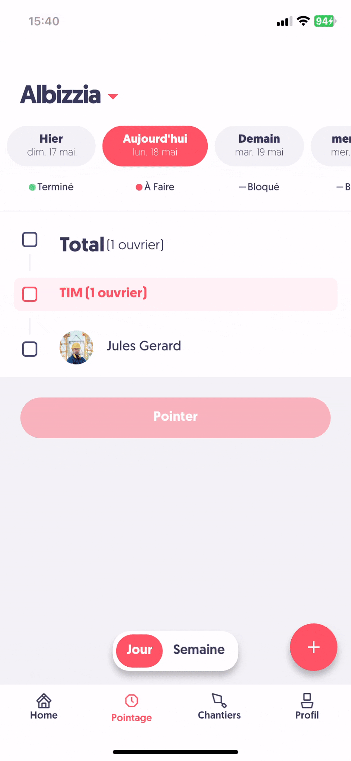 Pointer une absence — Déclarer une absence sur toute la journée